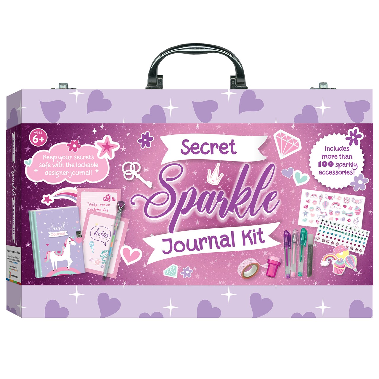Kaleidoscope: Secret Sparkle Journal Kit - Kids Deluxe Carry Case, Includes Padlock & Keys to Secure Journal, Stationary Gems & Stickers, Ages 6+